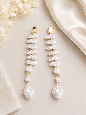 Pearl Drop Earrings – Gold Tone Statement Dangle Earrings